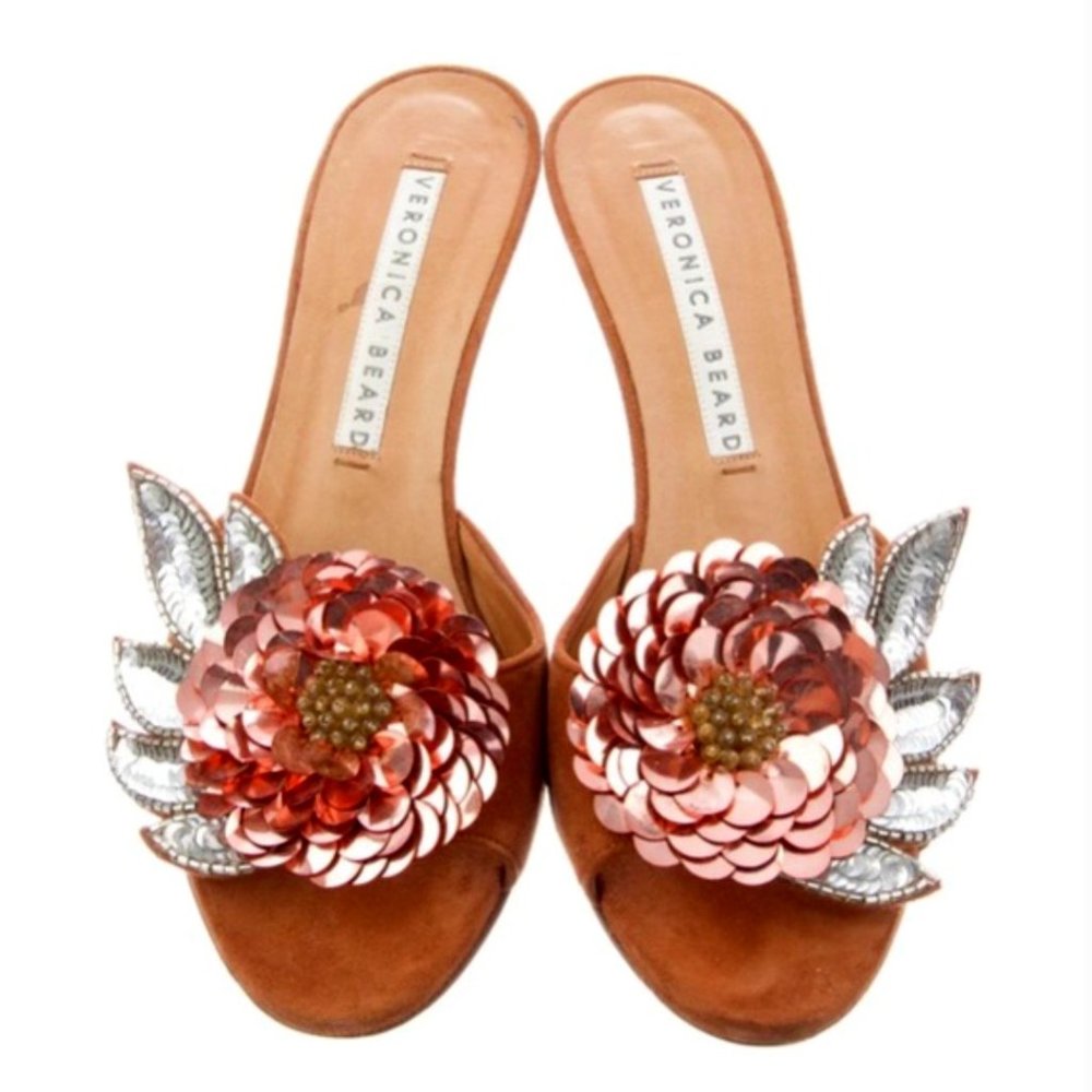 Veronica Beard "Nev" Sandal, suede with sequin flower